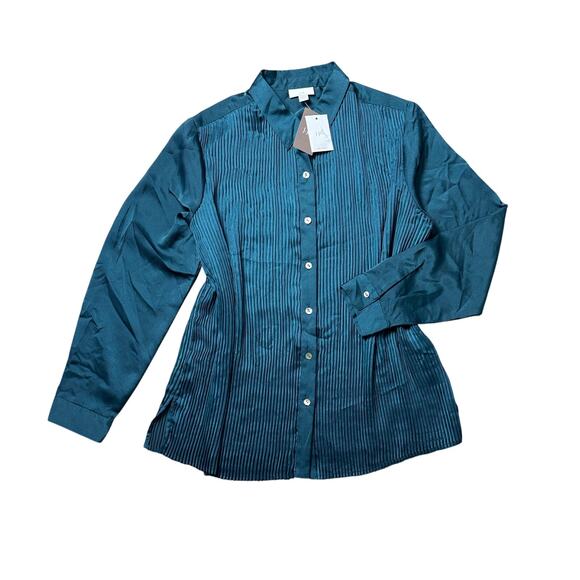 J.Jill Teal Button down Pleated blouse size small petite NWT - Picture 1 of 6